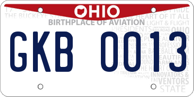 OH license plate GKB0013