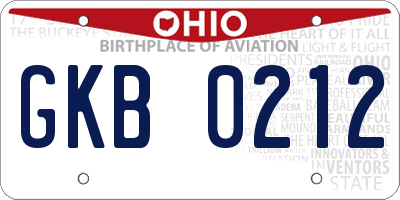 OH license plate GKB0212