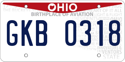 OH license plate GKB0318