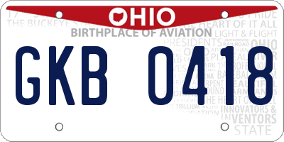 OH license plate GKB0418