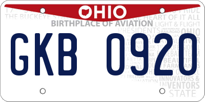OH license plate GKB0920