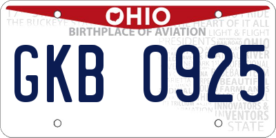OH license plate GKB0925