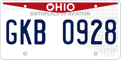 OH license plate GKB0928