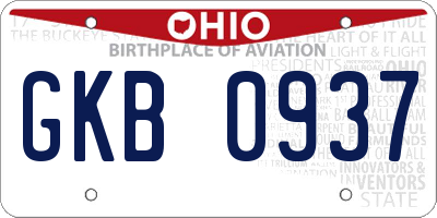 OH license plate GKB0937