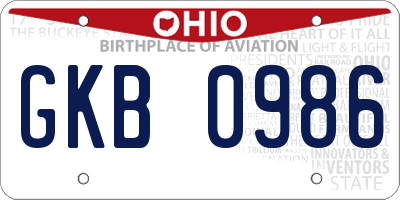 OH license plate GKB0986