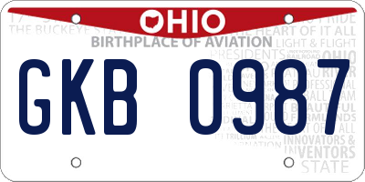 OH license plate GKB0987