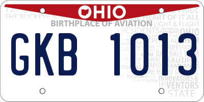 OH license plate GKB1013