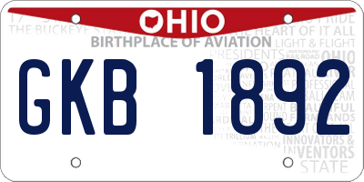 OH license plate GKB1892