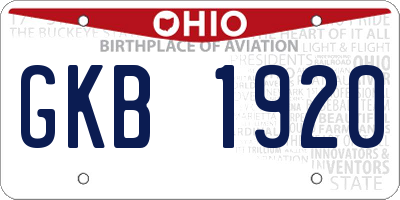 OH license plate GKB1920