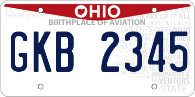 OH license plate GKB2345