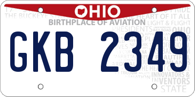 OH license plate GKB2349