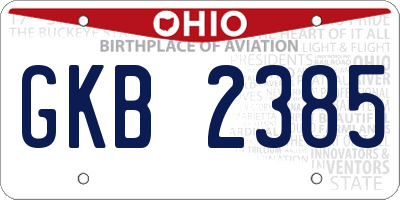 OH license plate GKB2385