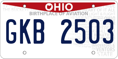 OH license plate GKB2503
