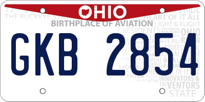 OH license plate GKB2854