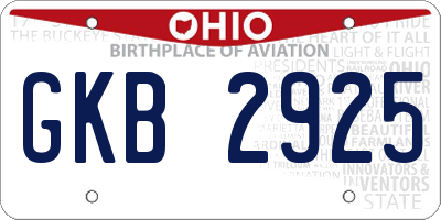 OH license plate GKB2925