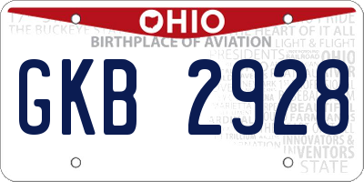 OH license plate GKB2928
