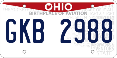 OH license plate GKB2988