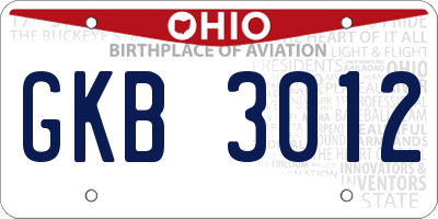 OH license plate GKB3012