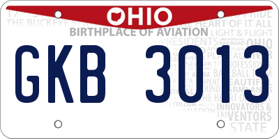 OH license plate GKB3013