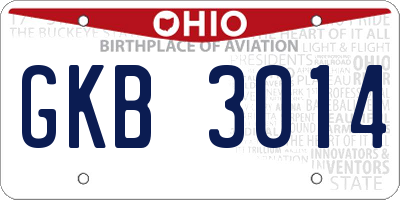 OH license plate GKB3014