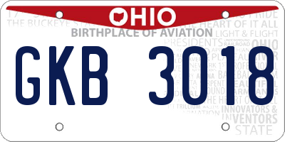 OH license plate GKB3018