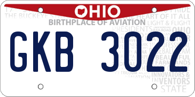 OH license plate GKB3022