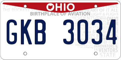 OH license plate GKB3034