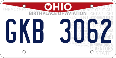 OH license plate GKB3062