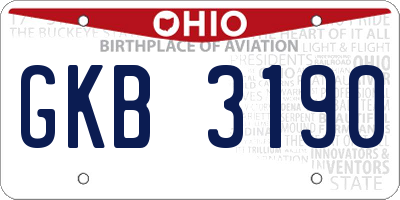 OH license plate GKB3190
