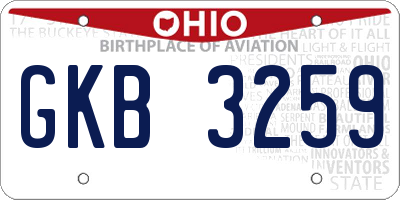 OH license plate GKB3259