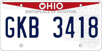 OH license plate GKB3418