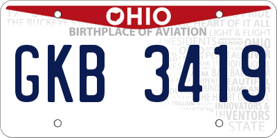 OH license plate GKB3419