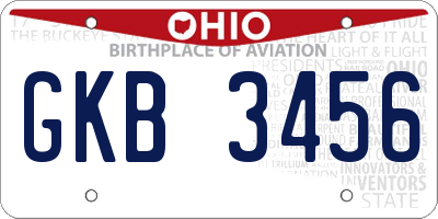 OH license plate GKB3456