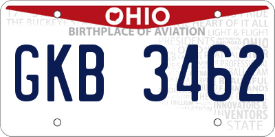 OH license plate GKB3462