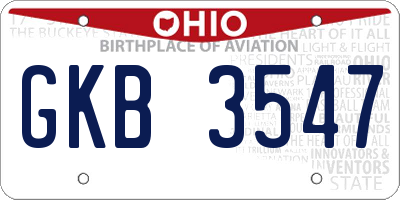 OH license plate GKB3547