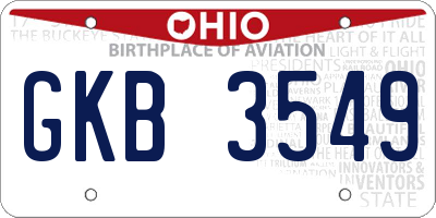 OH license plate GKB3549