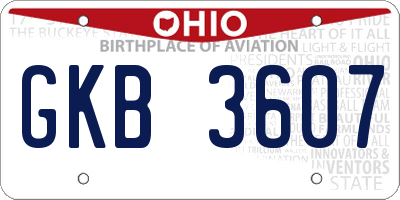OH license plate GKB3607