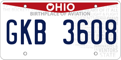 OH license plate GKB3608