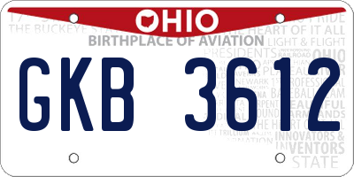 OH license plate GKB3612