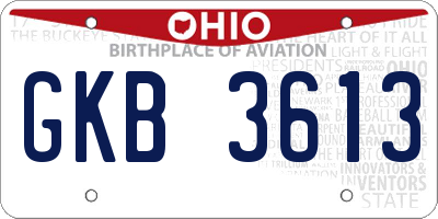 OH license plate GKB3613