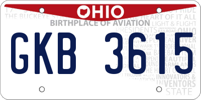 OH license plate GKB3615