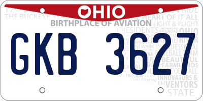 OH license plate GKB3627
