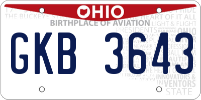 OH license plate GKB3643