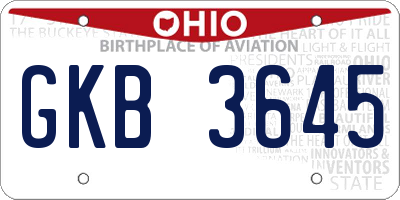 OH license plate GKB3645