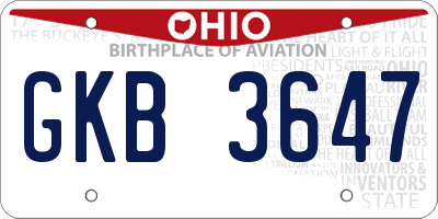 OH license plate GKB3647