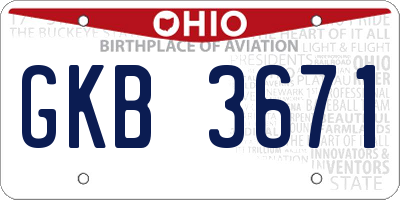 OH license plate GKB3671