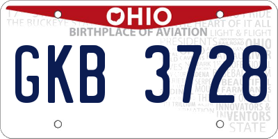 OH license plate GKB3728