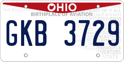 OH license plate GKB3729