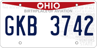 OH license plate GKB3742