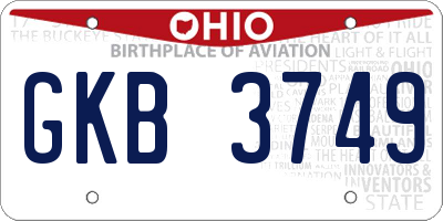 OH license plate GKB3749